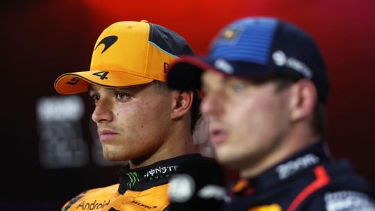 Verstappen e Norris lado a lado na largada em Las Vegas