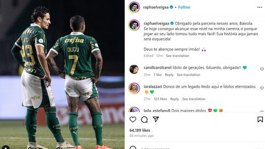 Veiga se emociona com despedida de Dudu do Palmeiras