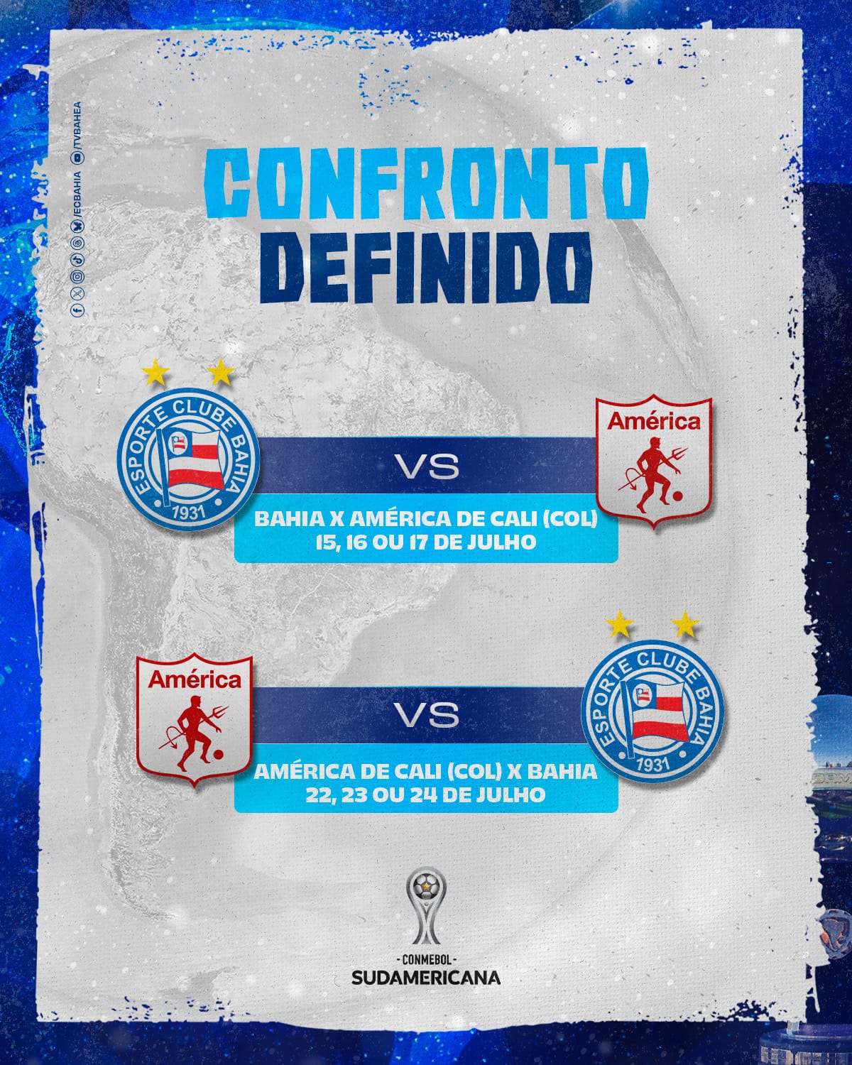 Bahia encara o América de Cali na repescagem da Sul-Americana